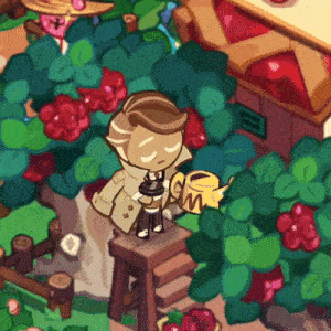 a cartoon character is sitting on a stool holding a watering can and a cup of coffee
