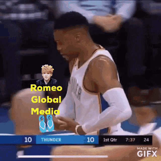 a basketball game is being played between the thunder and the rockets