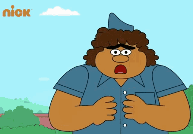 a cartoon of a man with a nick logo in the background