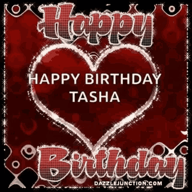 a birthday card for tasha with a red heart
