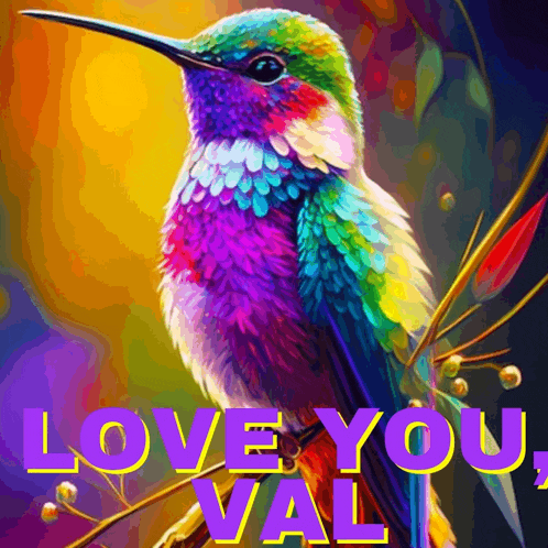 a painting of a colorful hummingbird with the words love you val written below it