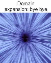 a blue background with the words domain expansion : bye bye