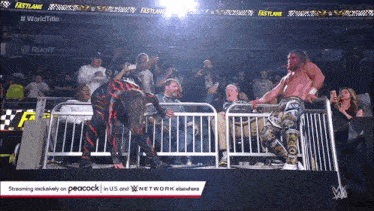 a wrestling match is being streamed on peacock