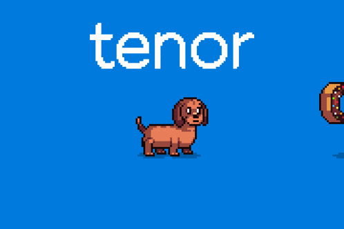 a pixel art drawing of a dachshund and a donut with the word tenor behind it