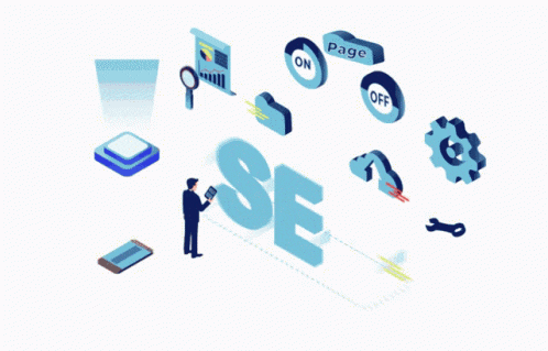 an isometric illustration of seo with a man sitting on a target