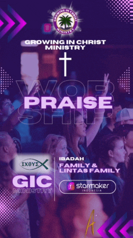 a poster for growing in christ ministry showing a crowd