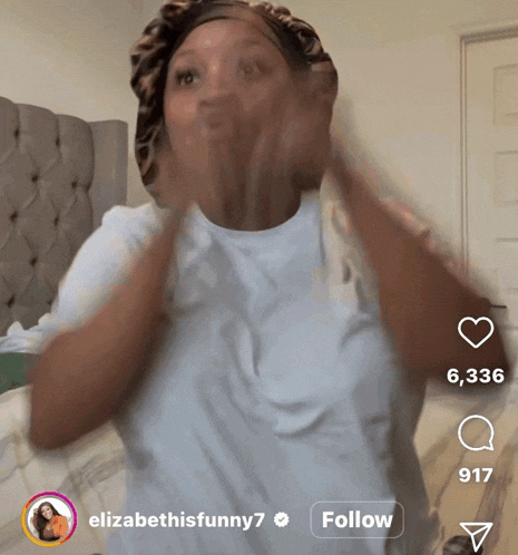 a woman in a white shirt is being followed by elizabeth this funny 7