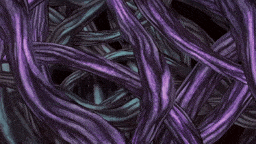 a bunch of purple wires are twisted together on a black background