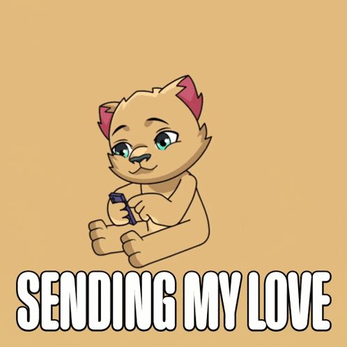 a cartoon drawing of a cat and a teddy bear with the words sending my love below them
