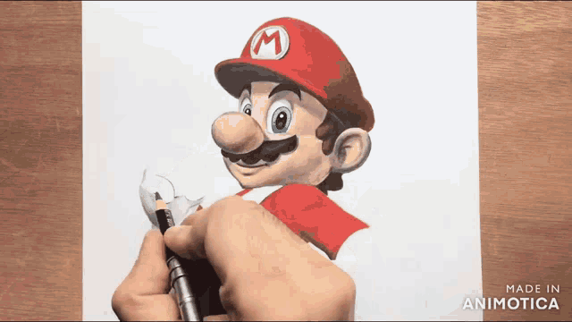 a drawing of mario with a m on his hat is made in animatica