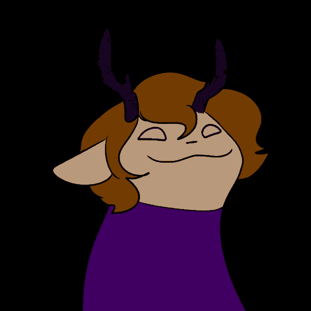 a cartoon of a person with horns and purple eyes