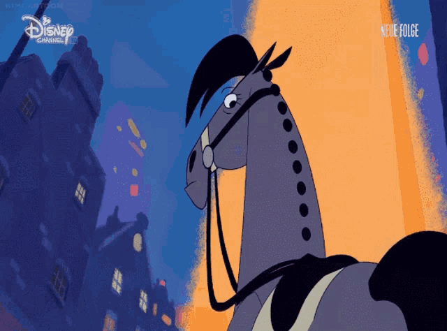 a cartoon of a horse with a disney channel logo above it