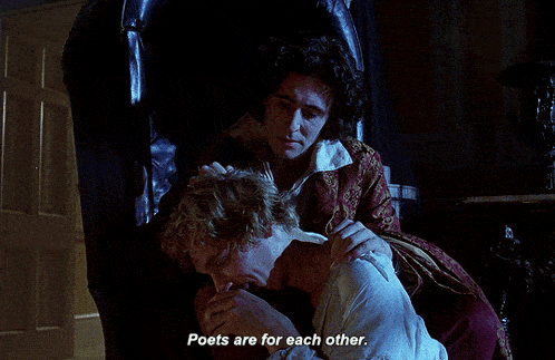 two men hugging each other with the words poets are for each other visible