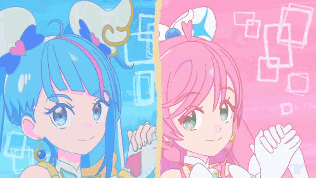 a blue and pink anime character with a heart on her head