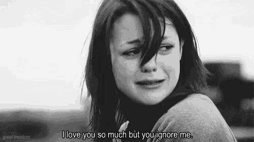 a woman is crying in a black and white photo with the words `` i love you so much but you ignore me '' .