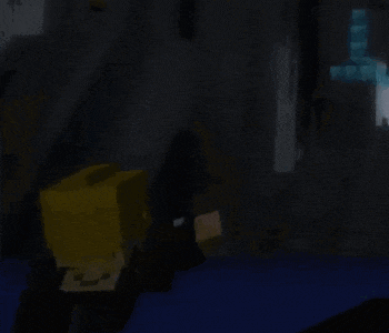 a person is laying on the floor in a dark room with a yellow object in the background .