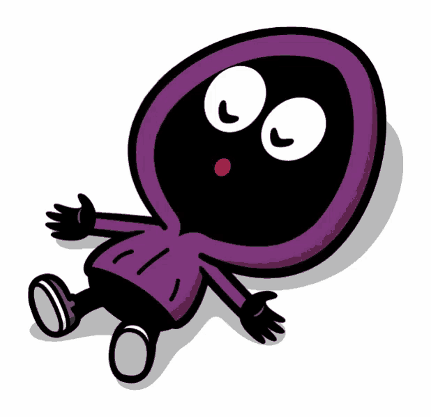 a cartoon character in a purple hoodie is sleeping on the floor
