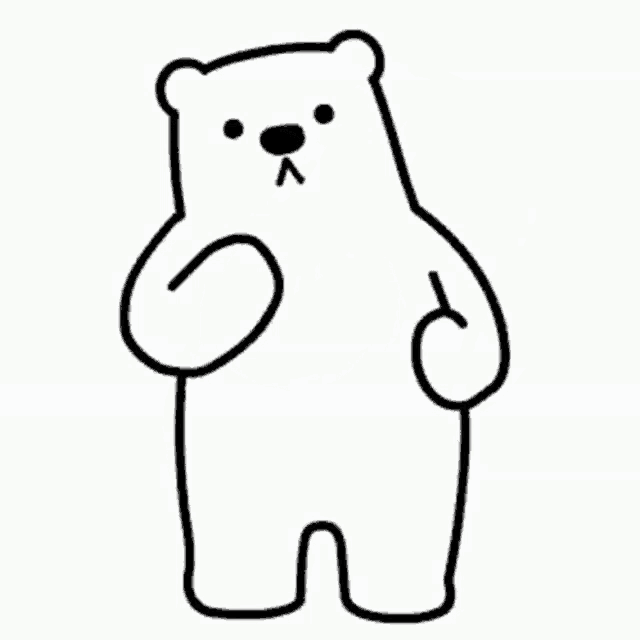a black and white drawing of a teddy bear standing on its hind legs on a white background .