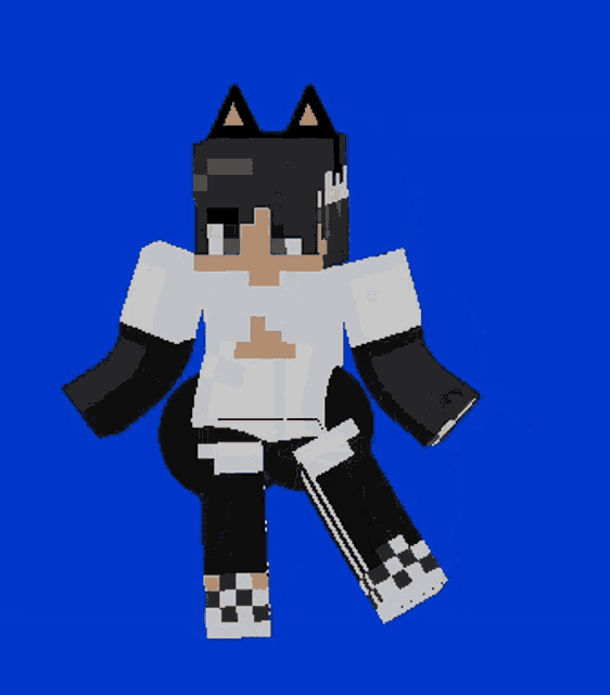 a minecraft character with cat ears and a white shirt with a flame on it