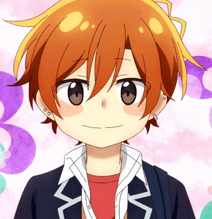 a close up of a boy with red hair and a blue jacket