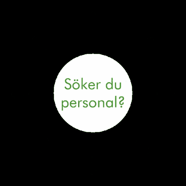 a white circle with the words " söker du personal " surrounded by question marks