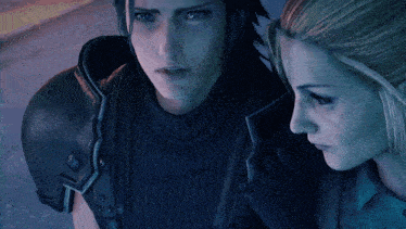 a man and a woman looking at each other in a video game