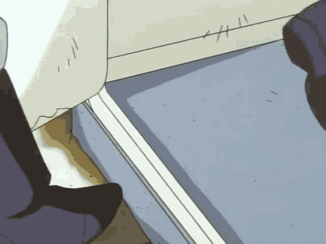 a drawing of a person standing next to a door with a few lines on it