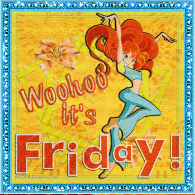 a picture of a girl with the words woohoo it 's friday written on it