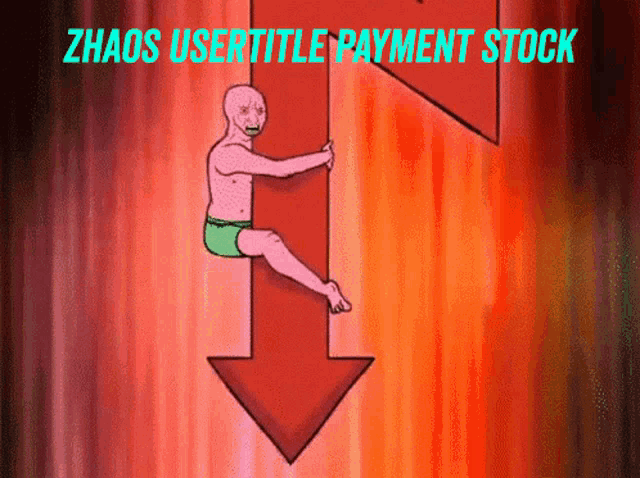 a cartoon of a man holding a red arrow with the words zhao 's usertitle payment stock written below him