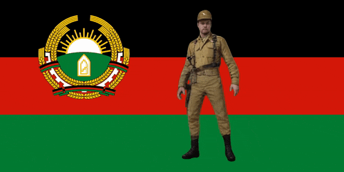 a man in a military uniform is dancing in front of a flag of afghanistan