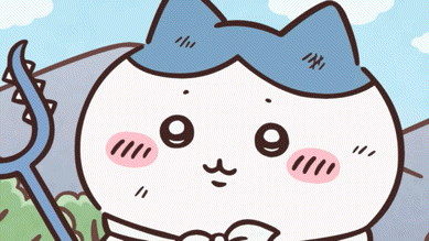 a cartoon of a cat wearing a blue hat and holding a pitchfork
