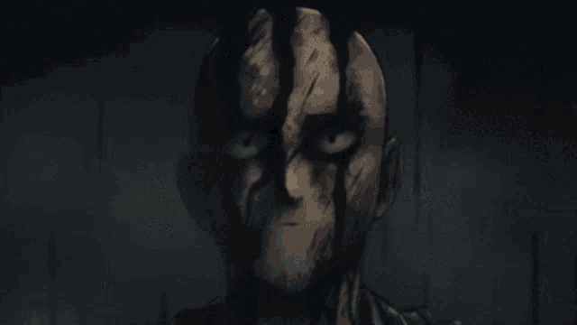 a close up of a cartoon character 's face with blood coming out of it