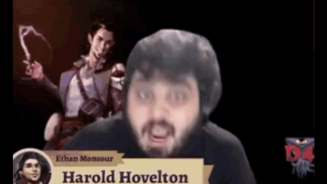 a man with the name harold hovelton on a sign