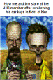a cartoon of two men standing next to each other in a field . one of the men has a beard .