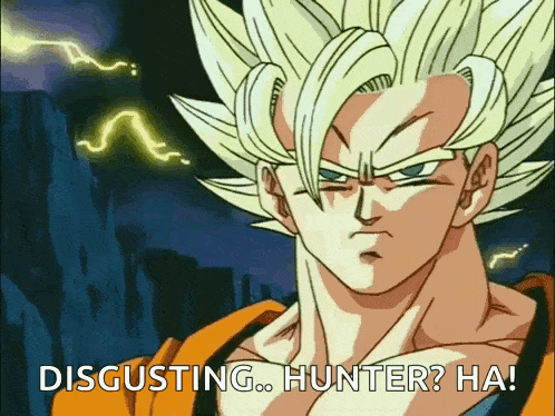 a close up of a cartoon character with the words disgusting hunter ha on the bottom
