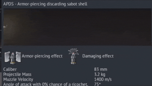 a screenshot of an apds armor-piercing discarding sabot shell showing the damage effect