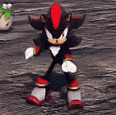 shadow the hedgehog is standing on a rocky surface