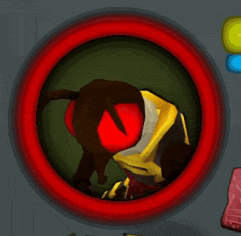 a cartoon drawing of a monster with a red eye in a red circle