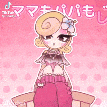 a cartoon of a girl wearing pink socks and a hello kitty necklace .