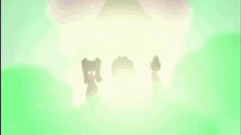 three cartoon characters are standing next to each other in green smoke