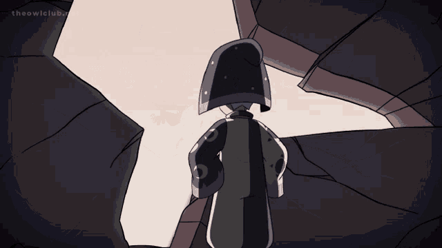 a cartoon character from the owl club is standing in a dark cave