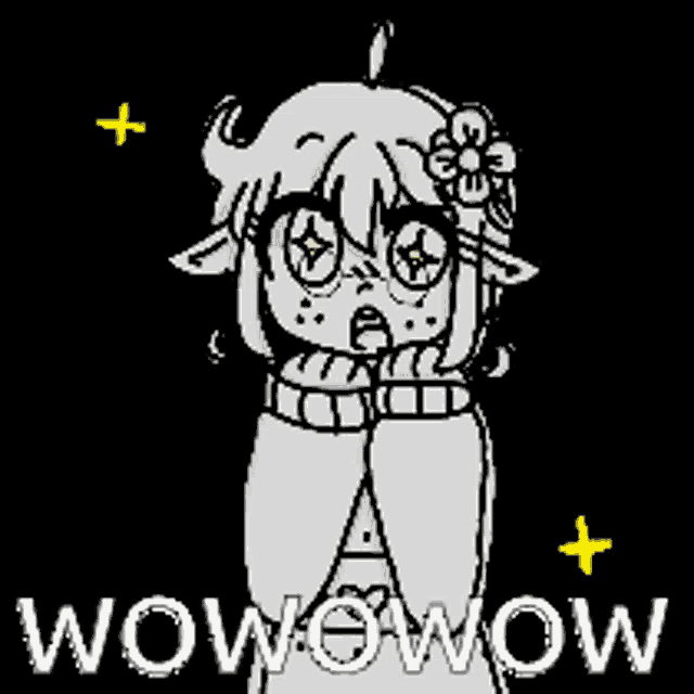 a cartoon of a girl with a flower in her hair and the words wow wow