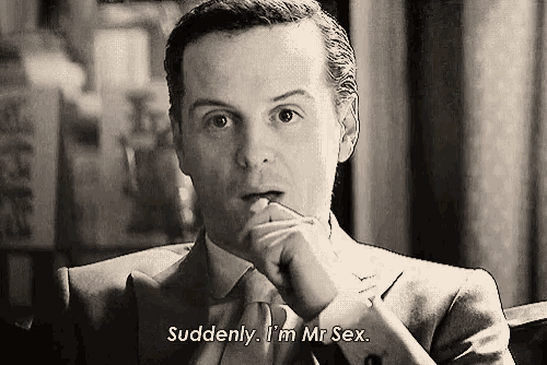 a man in a suit and tie is saying " suddenly i 'm mr. sex "