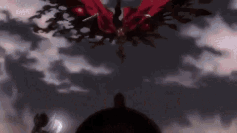 a person in a red cape is flying through the air in a cartoon .