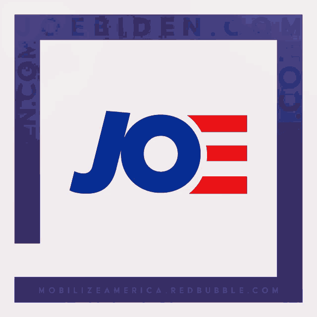 a blue and red logo for joe biden with the website mobilizeamerica.redbubble.com below it