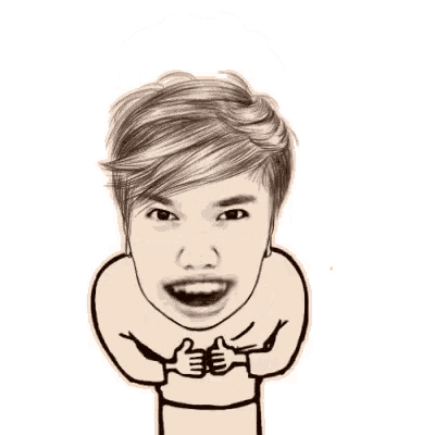 a cartoon of a man with his arms in the air and his mouth open .