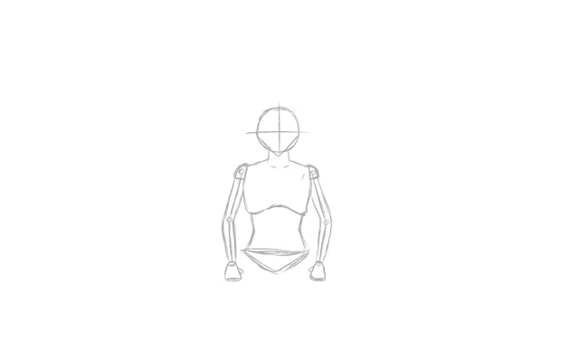 a drawing of a person sitting down with their legs crossed and a circle around their head .