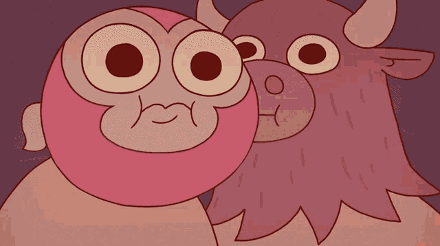 a cartoon of a monkey and a bull with big eyes