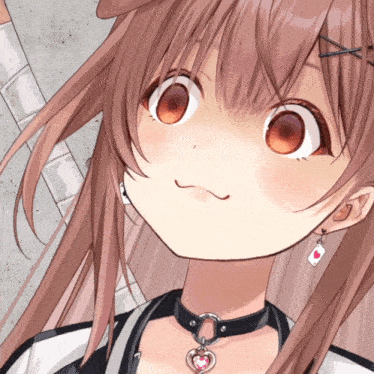a close up of a girl wearing a choker with a heart shaped pendant