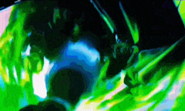a painting of a person 's face with a green and blue background